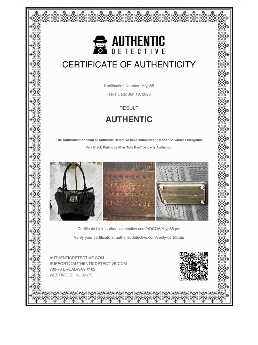 Authentic Salvatore Ferragamo Black Patent Leather Vara Satchel Tote Bag - Picture 16 of 16